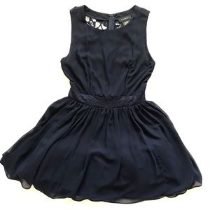 Navy Blue Lace Back Formal Chiffon Dress